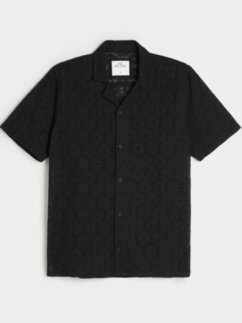 Hollister Crocheted Black Short Sleeve Button-Up Shirt